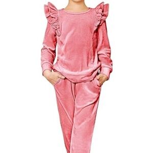 Arshiner Coral Ruffle Sweatshirt and Jogger Set